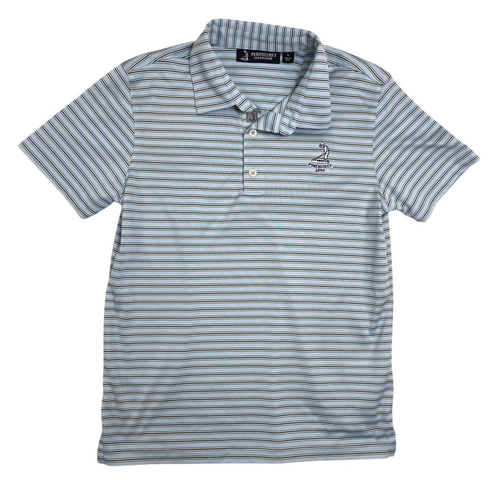 Pinehurst Collection Kids Golf Polo Shirt Blue Striped Putter Boy Logo Large